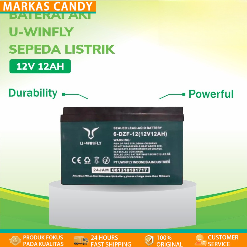 Baterai Aki U-WINFLY Sepeda Listrik 12V 12AH | Baterai Sepeda Listrik Universal, Baterai isi ulang S