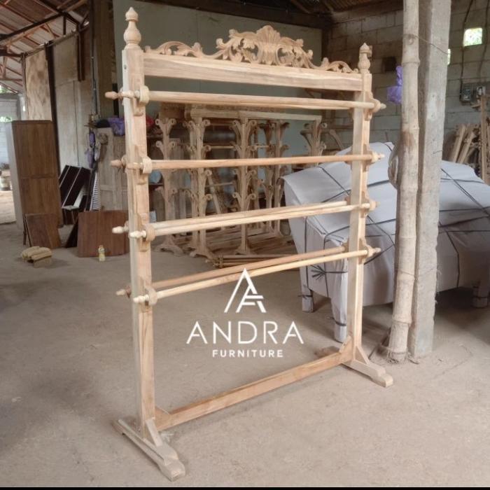 gawangan kain kayu jati, gawangan kain batik 8 sampiran, gantungan kain kayu jati