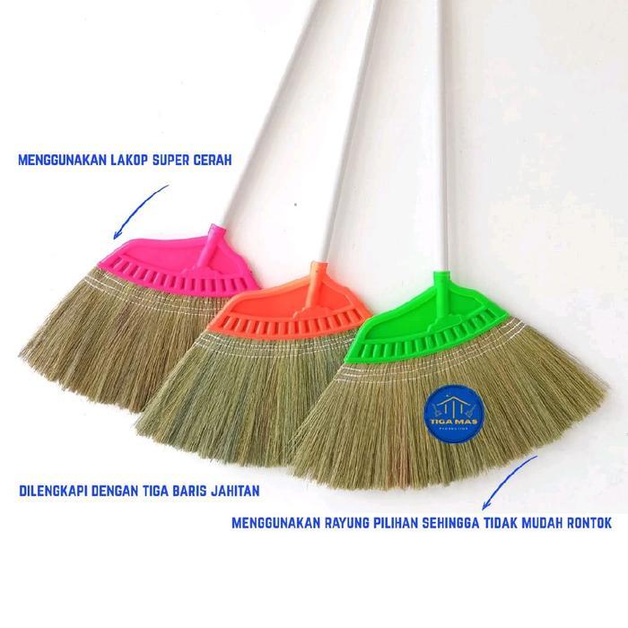 Sapu Lantai Kramik 3 Pcs Bahan Srabut Injuk Rayung Kayu Keras 80cm x 40cm x 10cm Anti Rontok Best Se