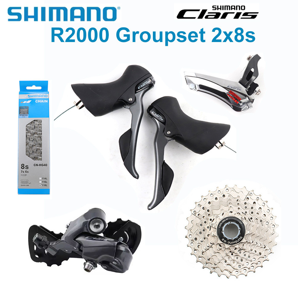 SHIMANO CLARIS 2x8 Speed R2000 Groupset R2000 Shifter Derailleur Depan/Belakang dan Rantai HG40 Cass