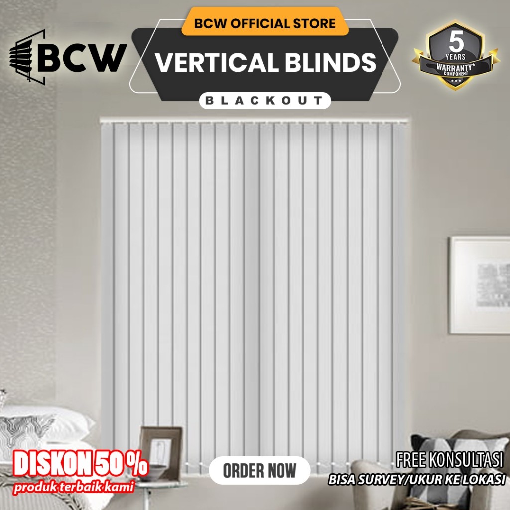 Vertical Blinds Indoor Blackout 100% - Custom Ukuran - Tirai Jendela Gulung/Kerai - Tirai Minimalis 