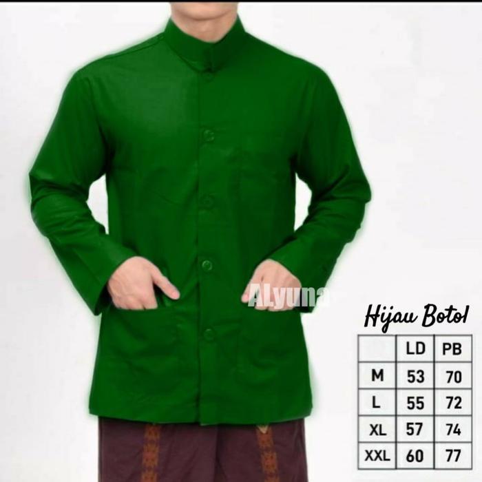Koko Haibah Hijau Botol Polos Bahan Lengan Panjang baju Koko Habaib Murah Koko Habibi Baju taqwa Kat