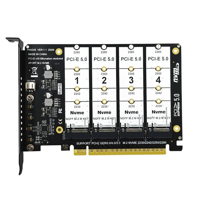 NewPCIE 5.0 X16 To M.2 NVME SSD Expansion Card 4 Port M.2 NVME SSD To PCIE X16 Adapter Card Support