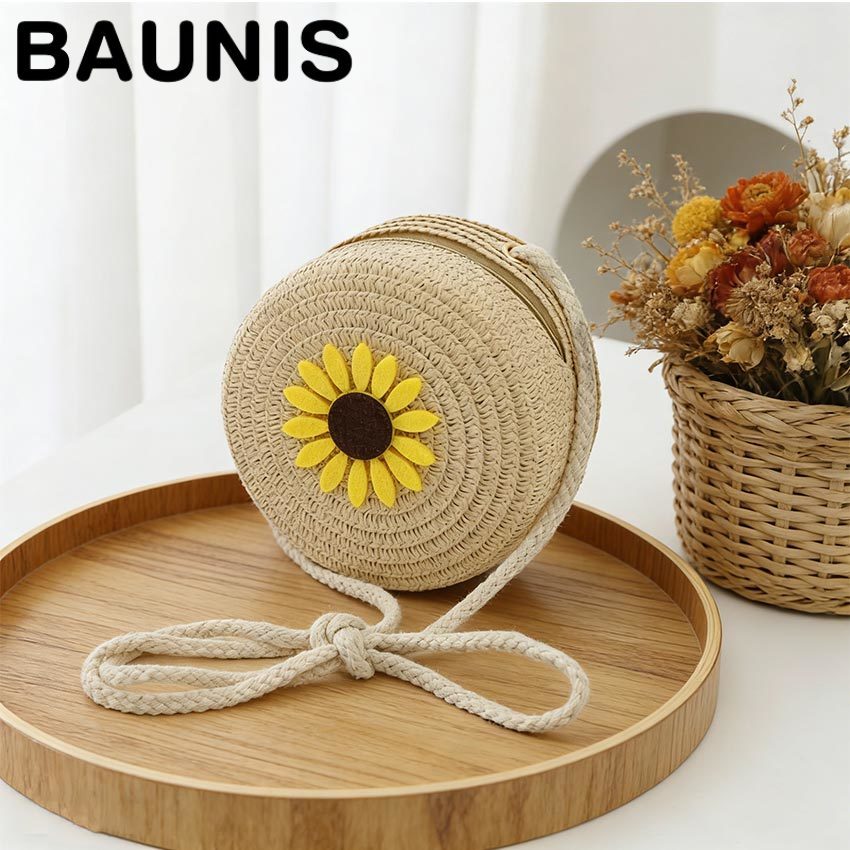Baunis Tas Selempang Anak Anyaman Bunga Matahari Tas Bahu Mini Sling Bag Pouch Tas Anak Korean Style