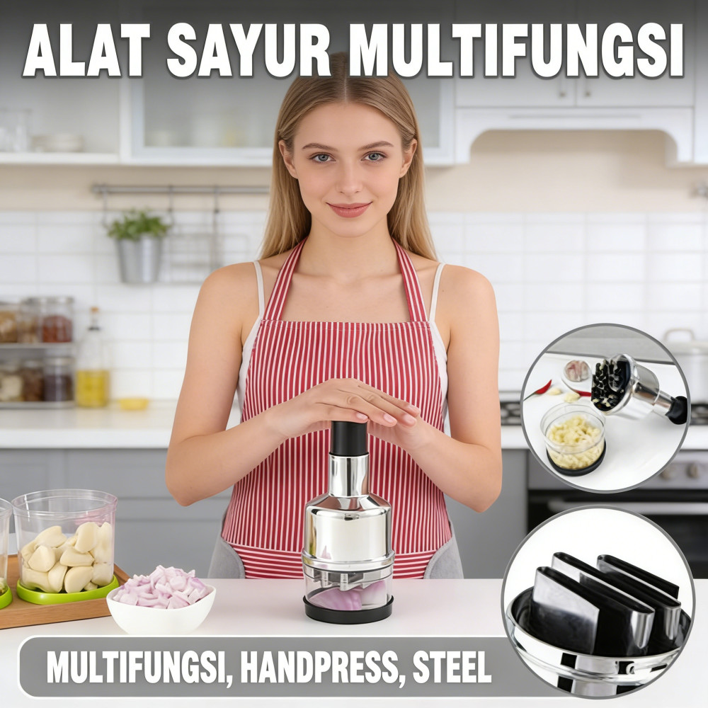 Baja Sayur Merah Putih Manual Pemukul Bawang Pemotong Pemotong Jahe Tahan Multifungsi Pemotong