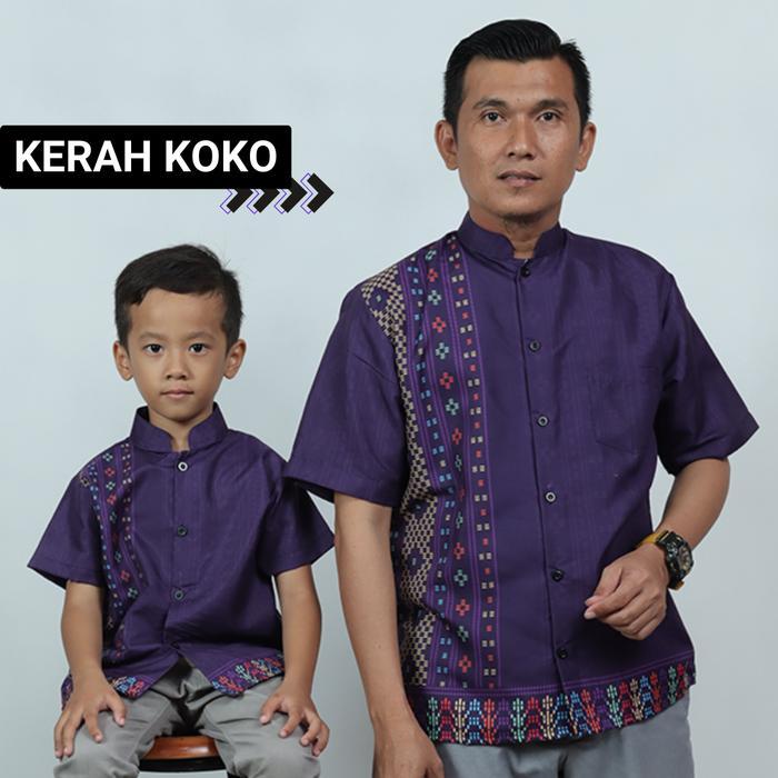 GOKS Kemeja Koko Lengan Pendek Pria Jumbo Baju Lebaran Pakaian Muslim 629 ULO UNGU - Kerah Koko, Dew