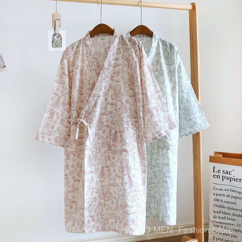 Jubah kimono katun tipis, piyama yukata wanita berbahan katun murni, gaun tidur ikat gaya Jepang yan
