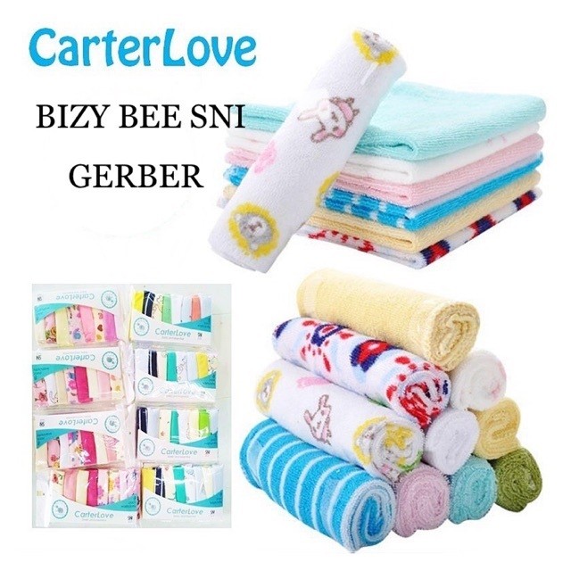 Sapu Tangan Bayi  Wash Lap Bizzy Bee Carter Love - 8pc - Baby Washcloths