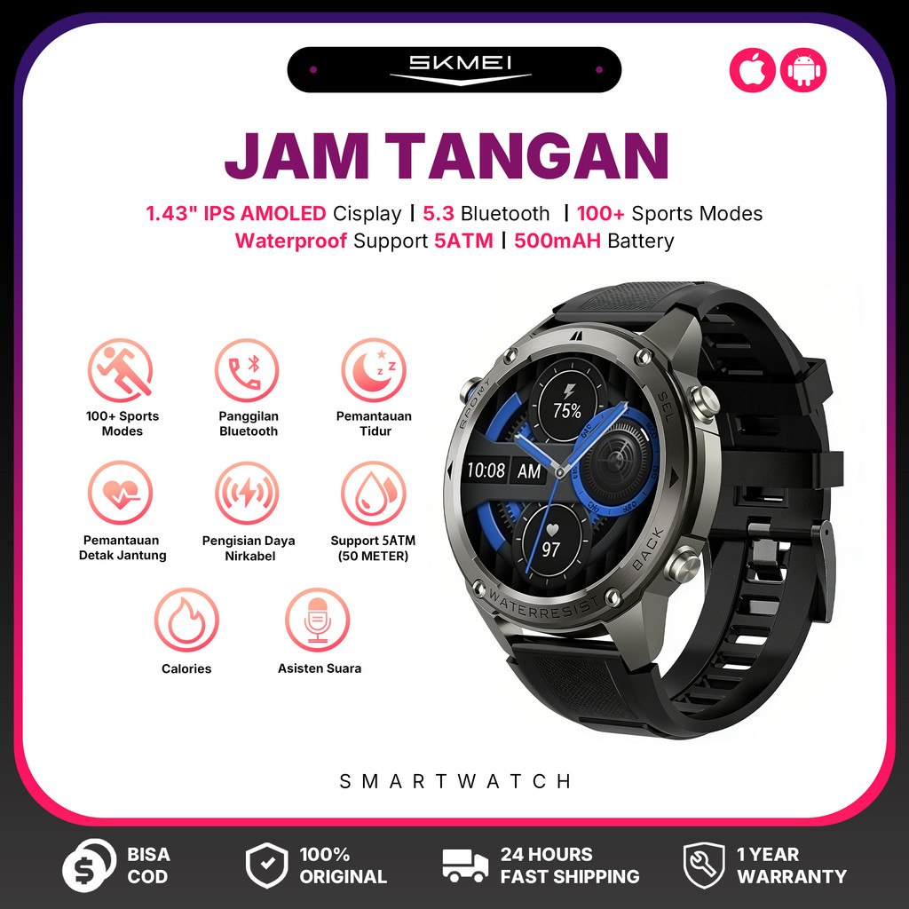 [PROMO] SKMEI Smartwatch DM56 Built-in GPS Outdoor Sports Jam Tangan Pintar Tahan Air 5ATM | Layar A