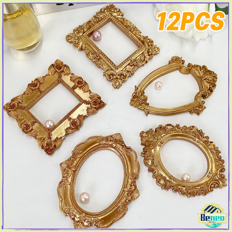 12pcs Frame Kecil Bingkai Foto Mini Resin Emas Retro Hiasan DIY Bingkai Foto Kecil Dengan Relief Fra