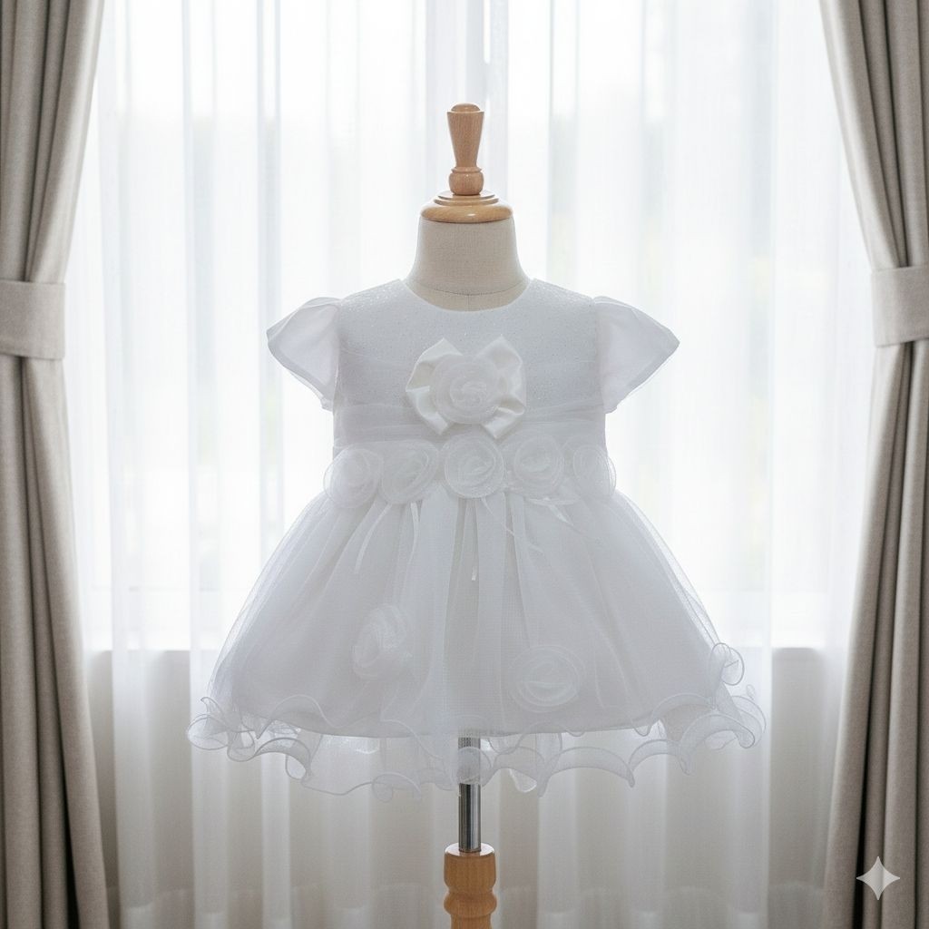 Gaun bayi perempuan putih 3bulan-4tahun,gaun anak perempuan,dress bayi putih,gaun aqiqah newborn,BAJ