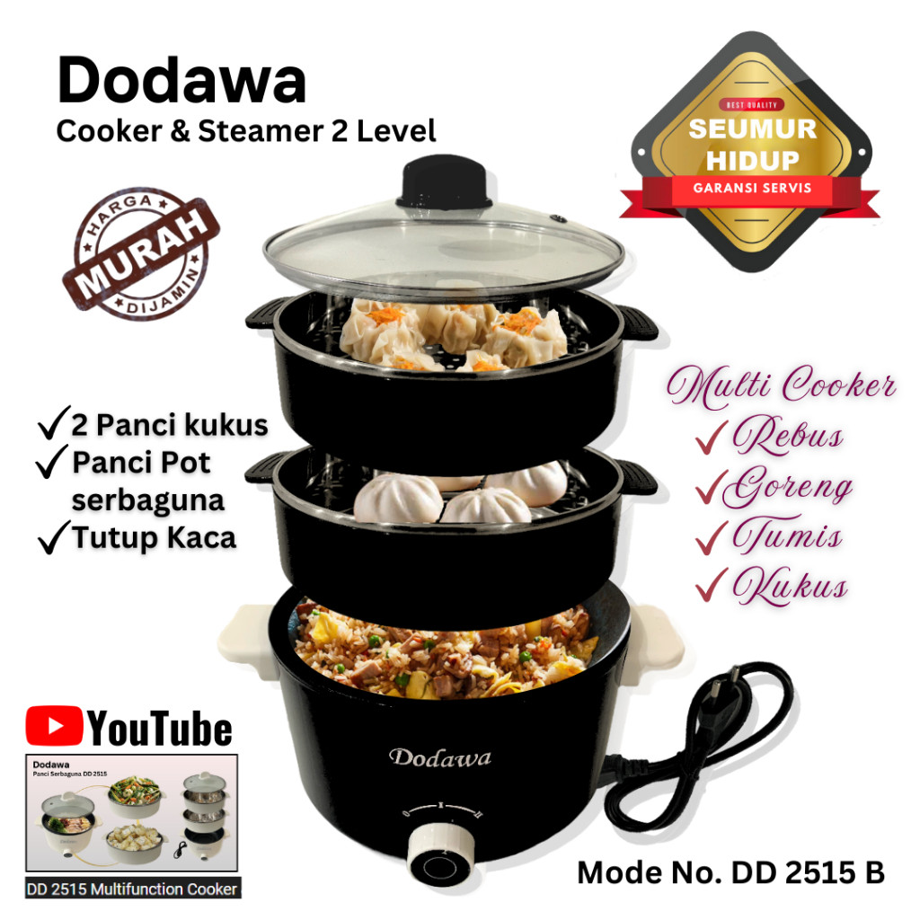Multifunction cooker & steamer - Mesin kukus listrik 2 tingkat - multicooker - alat masak set - komp