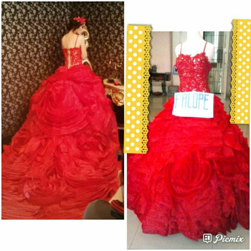 Gaun wedding tunangan merah engagement