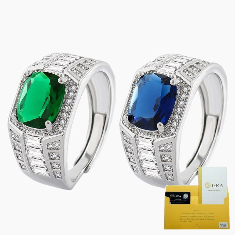 (With Gra Certificate) Cincin Berlian Emas Platinum Mewah Pria dengan Batu Permata Berwarna Moissani