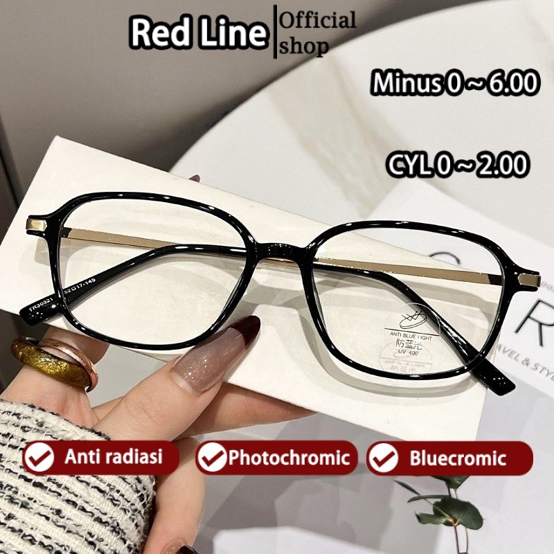 Red Line Kacamata Minus Wanita Pria Anti Blueray Simple Square Frame Fashion Korea TR90+Metal INS Fa