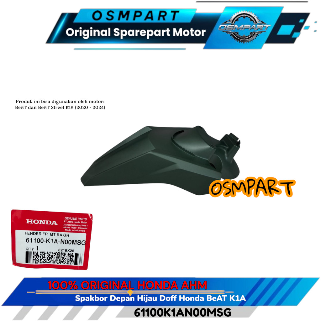 SPAKBOR SLEBOR DEPAN HIJAU DOFF BEAT STREET K1A HONDA 61100-K1A-N00MSG ORIGINAL