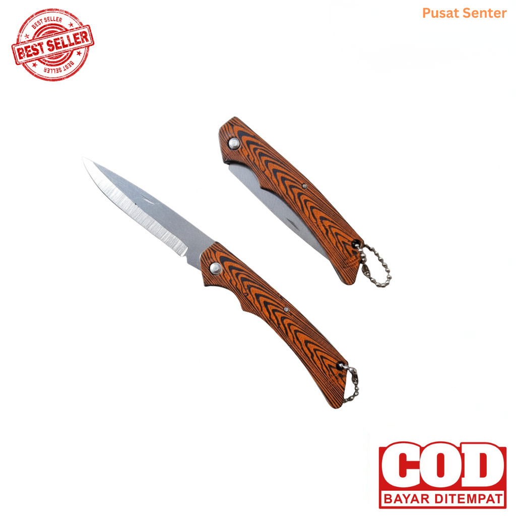 Pisau Lipat Survival Kit Gagang Motif Kayu Anti Karat Untuk Outdoor