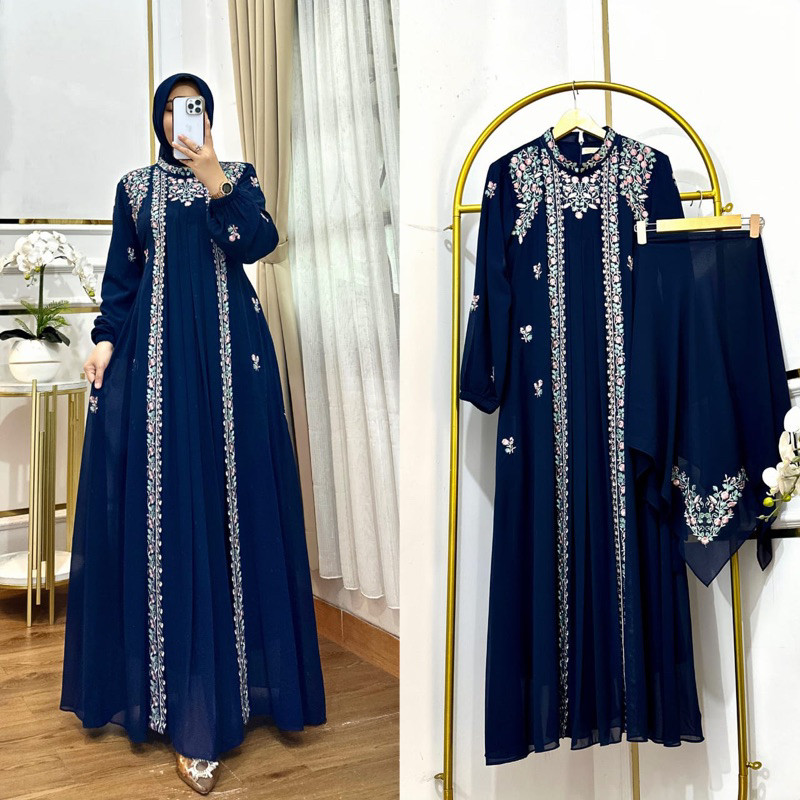 Gajian Sale ZENIA DRESS  BY MEDINA FASHION / GAMIS BORDIR PREMIUM SET HIJAB