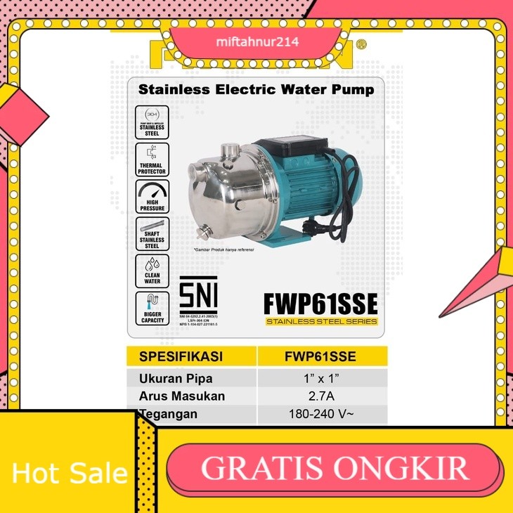Pompa Air SEMIJET Steinless 1" FIRMAN FWP61SSE / Water Pump Air Depot Sumur Jetpump 1 Inch FWP 61 SS