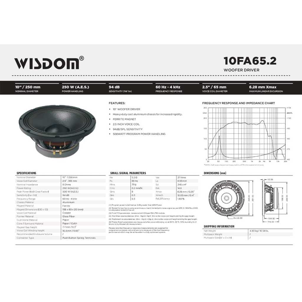 Component Wisdom 10FA65.2 10 Inch Speaker Komponen Original Wisdom 10 FA65.2