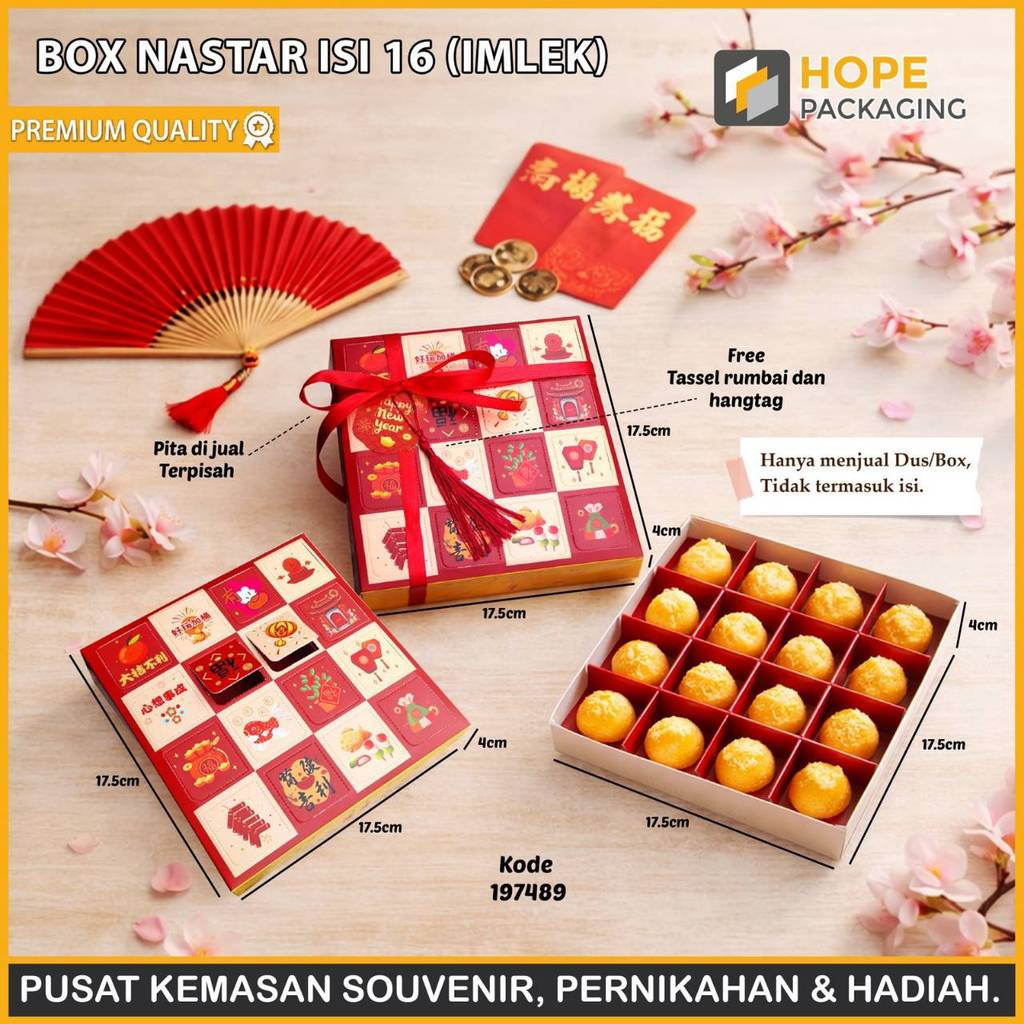 Box Nastar Isi 16 Imlek / Dus Kue Nastar / Kotak Permen Coklat / Box Hampers Imlek / Kotak Kue Imlek