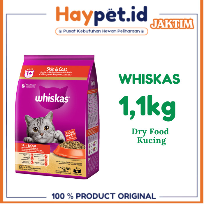 Whiskas Adult Skin & Coat Dry Cat Food 1.1kg