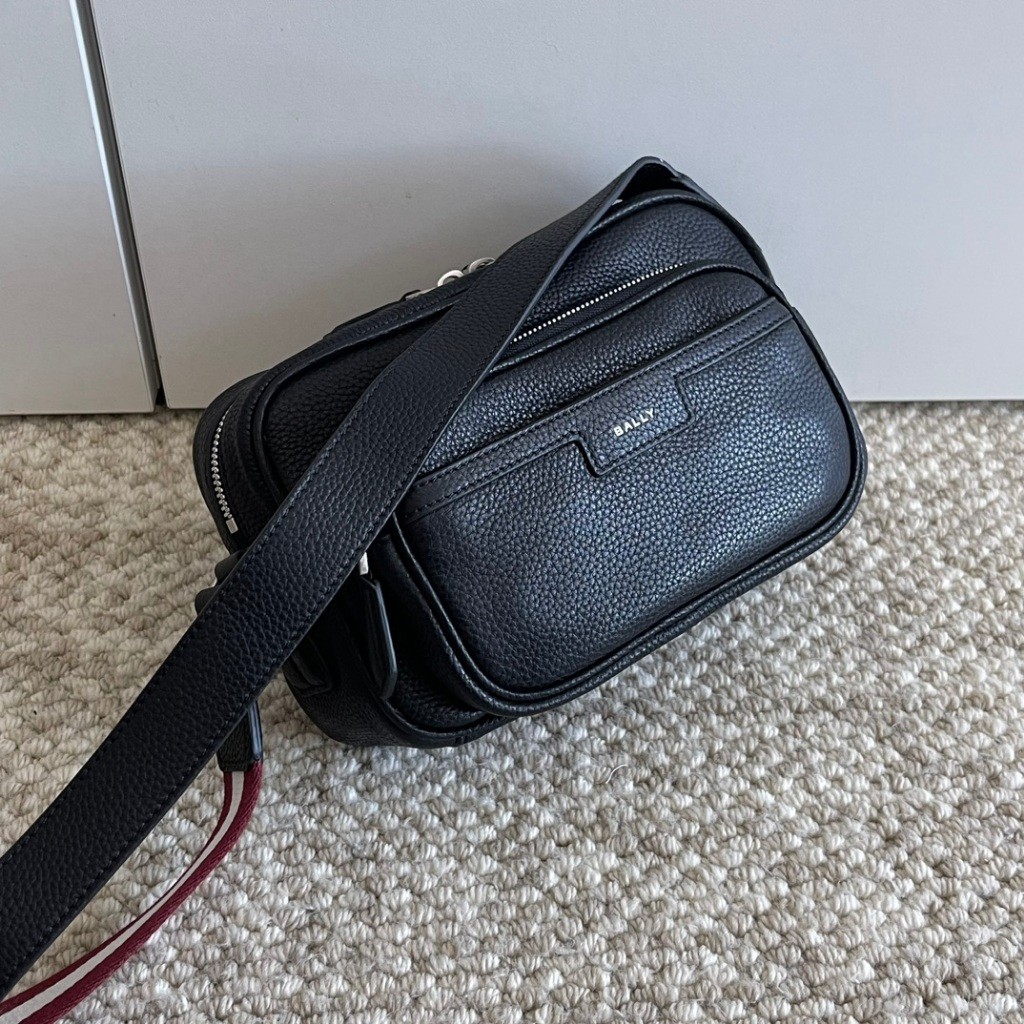 ORI Bally Baru Code Seri Pria Kulit Hitam Dua Ritslet Slip tas, tas surat / tas bahu