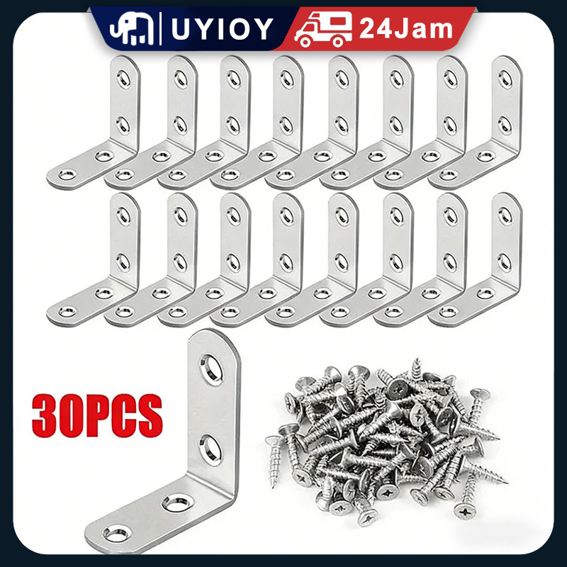 30PCS Plat Siku L Stainless Steel Penyangga Rak Lemari Ambalan / Ambalan L Plat Siku/ Bracket Siku P