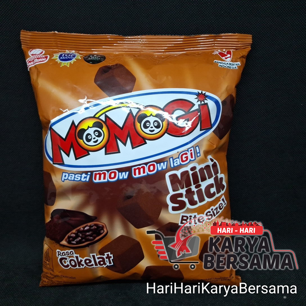 MAKANAN RINGAN SNACK MOMOGI MINI STICK BITE SIZE RASA COKELAT 70GR
