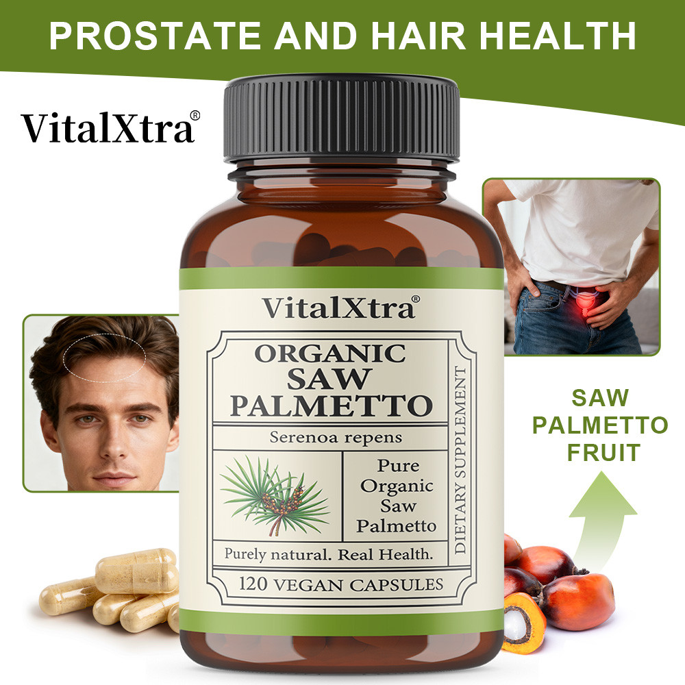 Suplemen Kapsul VitalXtra Organic Saw Palmetto untuk Mendukung Kesehatan Rambut - Saw palmetto menin