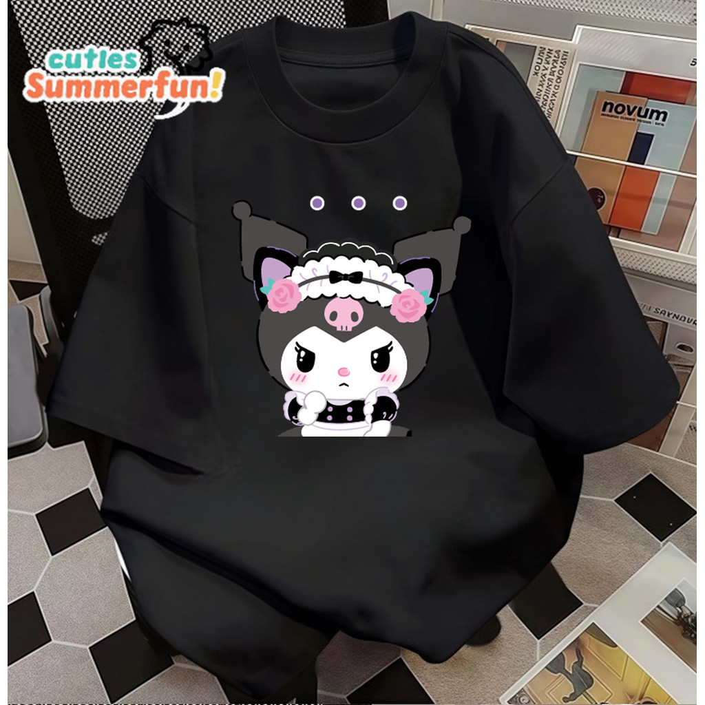 Kaos Oversize Kuromi Maid Lucu / T-shirt Wanita Warna Cream Motif Kartun Aesthetic Viral |Kaos Cream