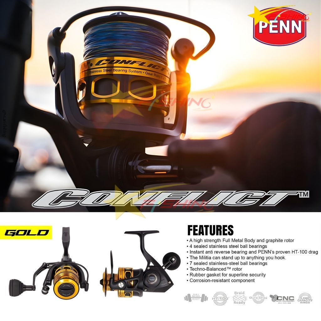 Starsfishing Reel Pancing Laut PENN Conflict Spinning Full Metal Body Power Handle Untuk Tarikan Ika