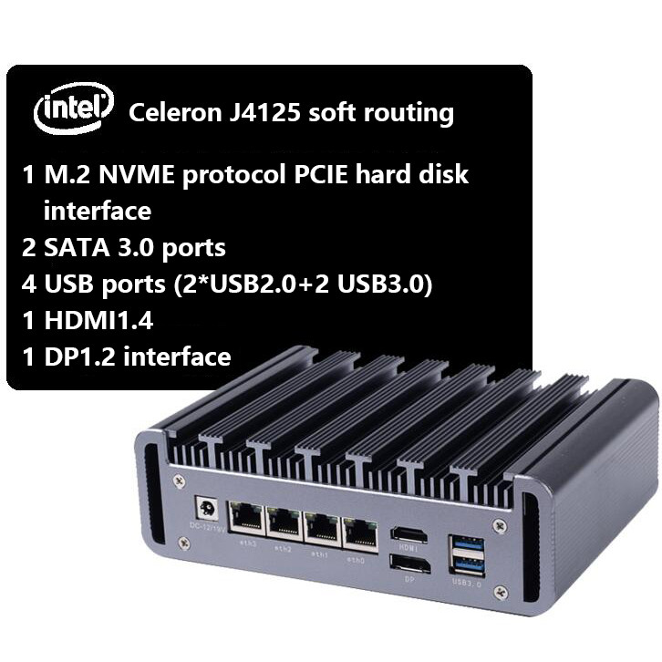 J4125 Soft Router Intel Mini Computer Win10 Love Fast EXSI Gigabit 25G Small Host Openwrt