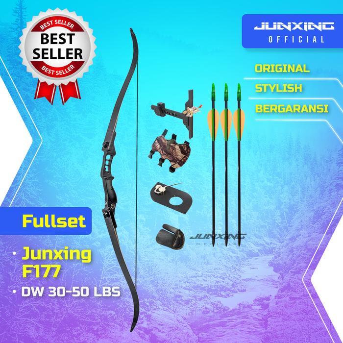 FULLSET Busur Panah Junxing F177 Recurve Bow Siap Pakai - Black, 30
