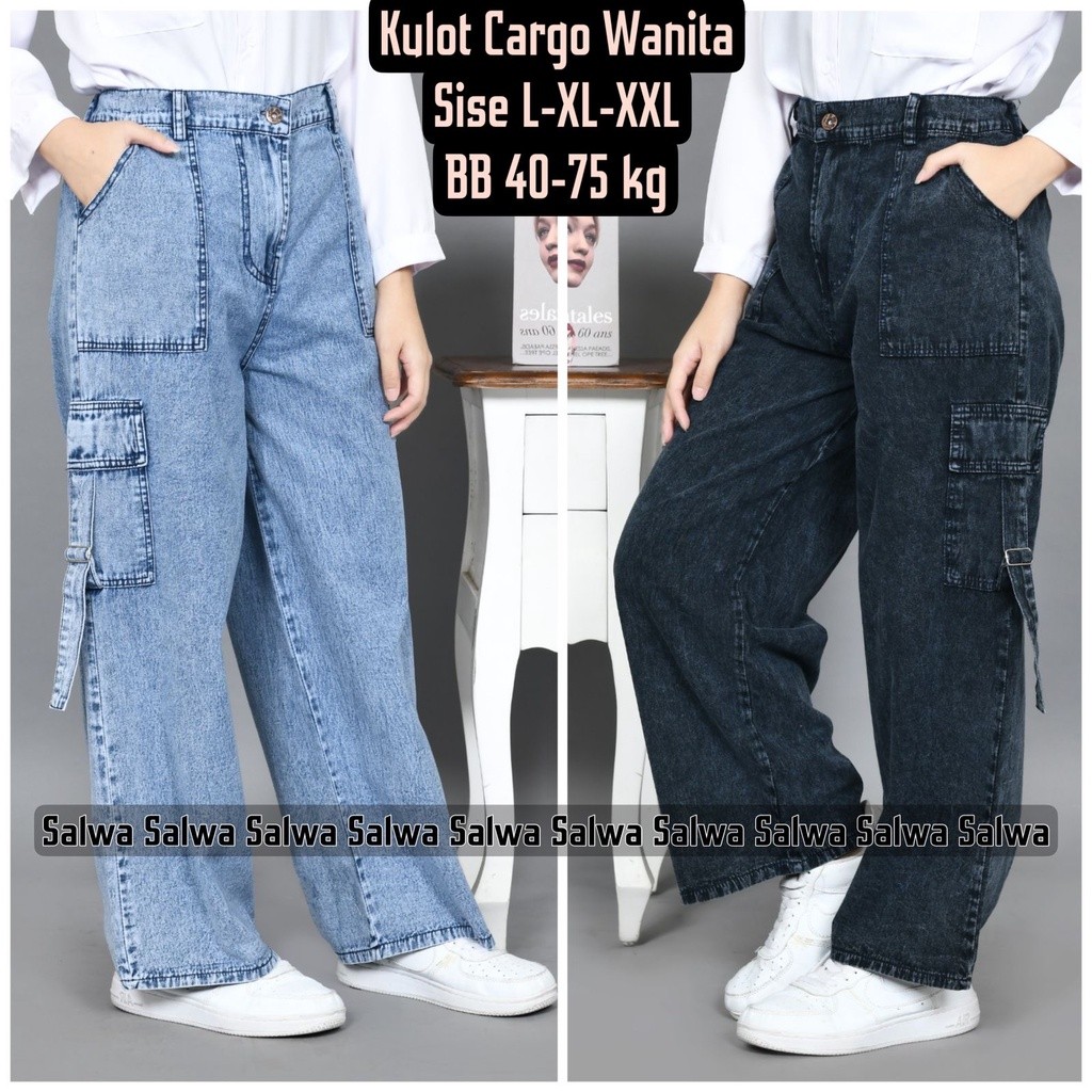 JONSTORE Kulot cargo jeans wanita kekinian jeans ori size L-XL-XXL BB 40-75