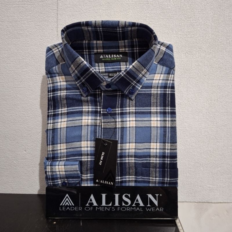 Lengan Panjang Slimfit ALISAN Kemeja Flanel 11850 Kotak Biru