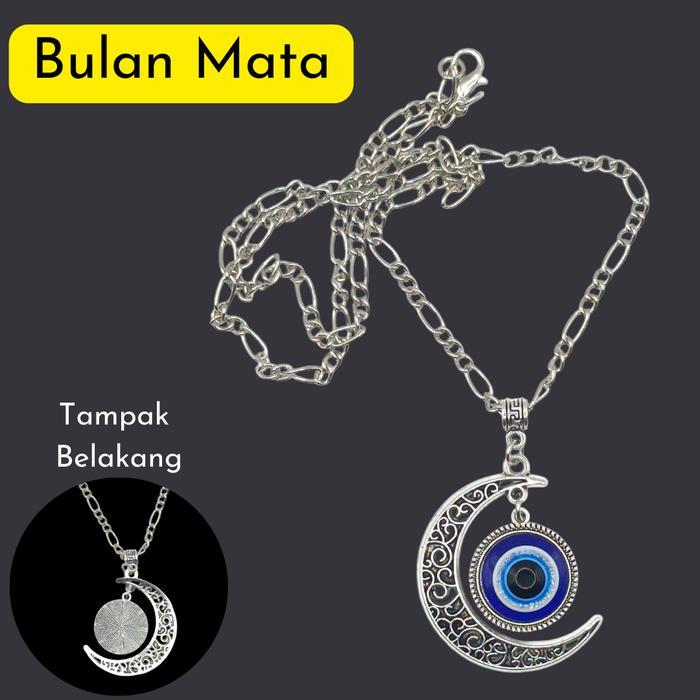 Kalung Rantai Set Liontin Mata Evil Eye Turki Stainless Pria Wanita - Harga/12pc - MataBulanSilver b