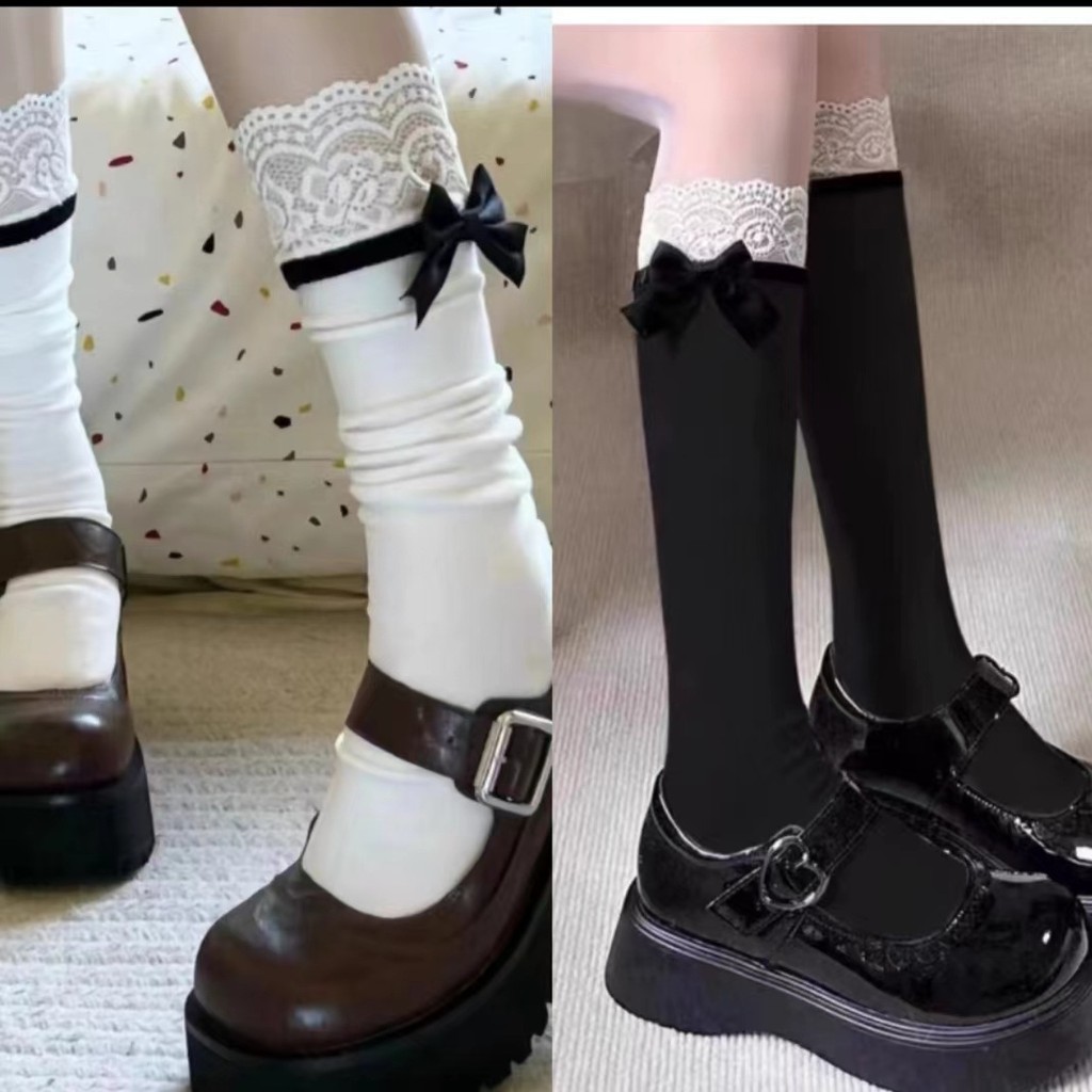[LOGU] Kaos Kaki Panjang dengan Pita lucu, Kaos Kaki Lolita anak Perempuan, Kaos Kaki Sweet Lolita B