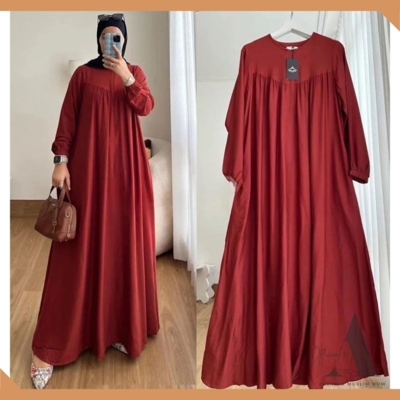 Dress Muslim / Abaya Polos / Gamis Crinkle Airflow Polos / Gamis Busui Resleting Depan