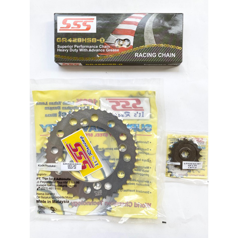 Gear Set SSS 428 KLX 150 / D Tracker & Rantai SSS 428 HSBT 140L Gold