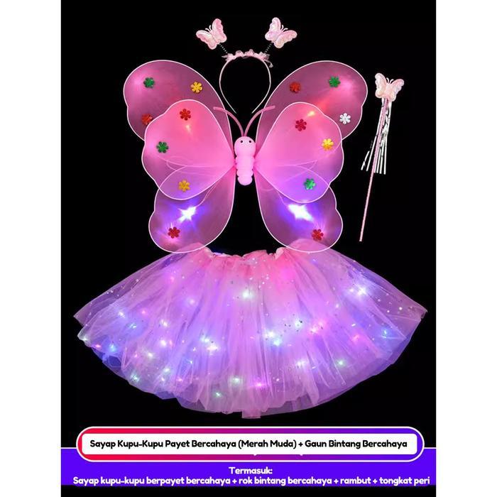 (bonbonwear) Sayap kupu kupu/Hadiah Tongkat Sihir Anak-anak/sayap peri anak perempuan/Dekorasi Pungg