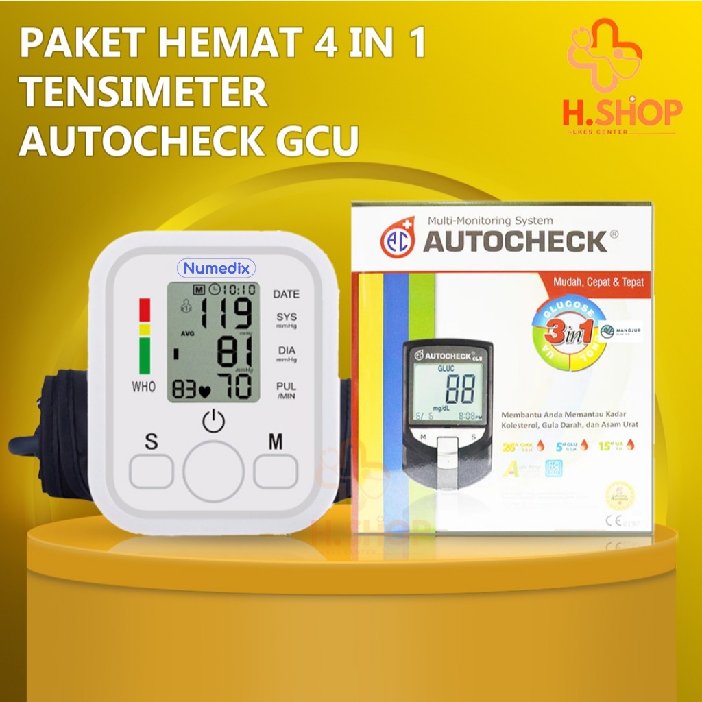 Paket Hemat 4 In 1 Autocheck 3 In 1 Mesin Alat Cek Gula  Darah Kolesterol Asam Urat / Taff Omicron P