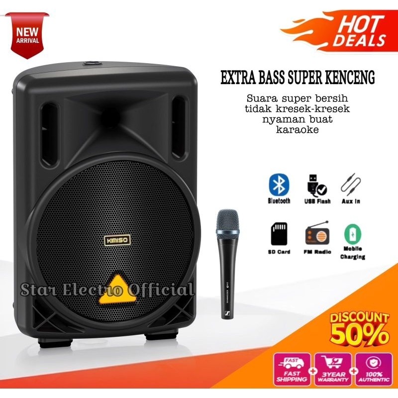 Speaker Bluetooth Karaoke Ukuran Besar Bonus Mic Extra Bass Salon Aktif Jumbo