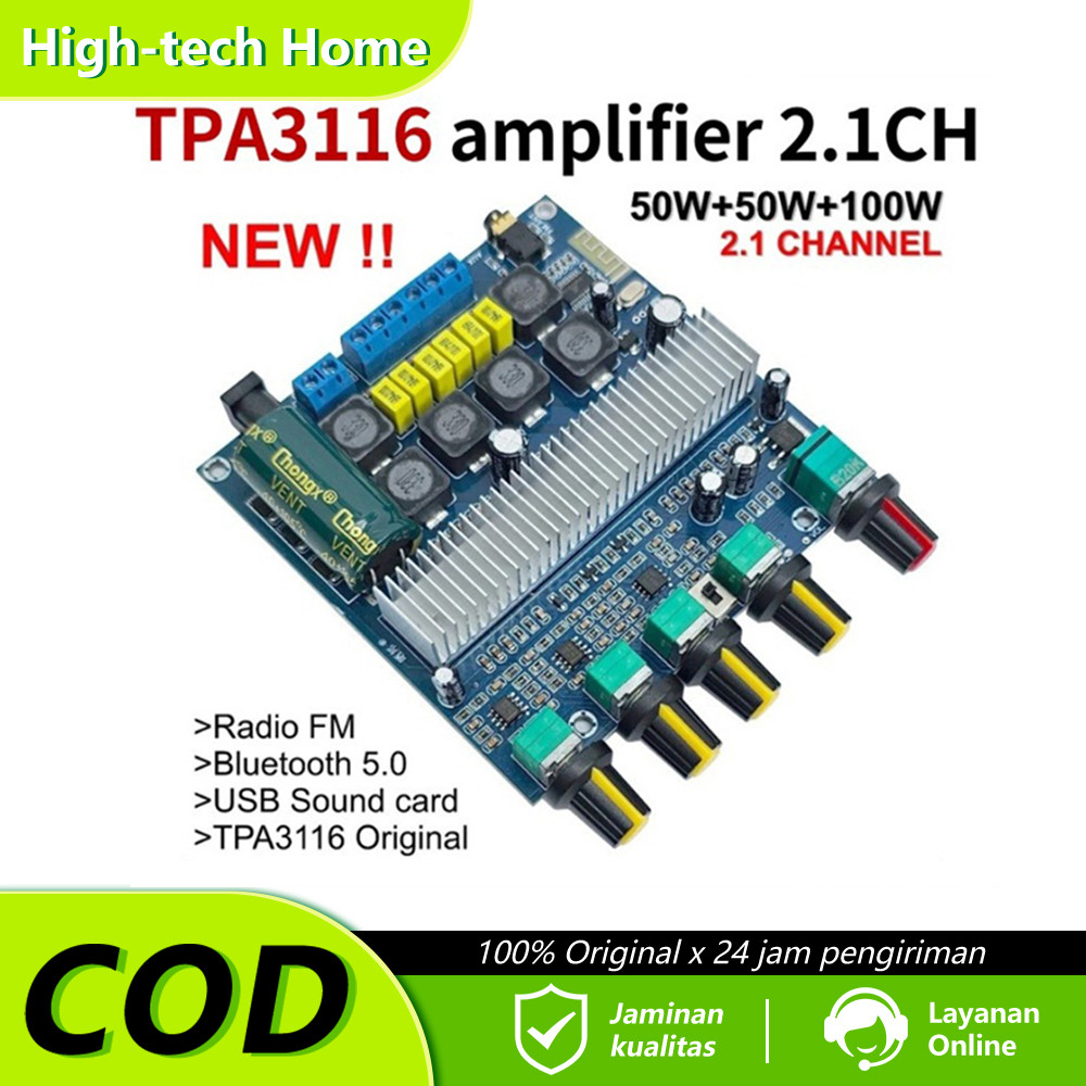 TPA3116 Bluetooth Amplifier Class D 2.1CH 2x 50W + 100W with NE5532 Tone Original Dual Chip TPA3116D