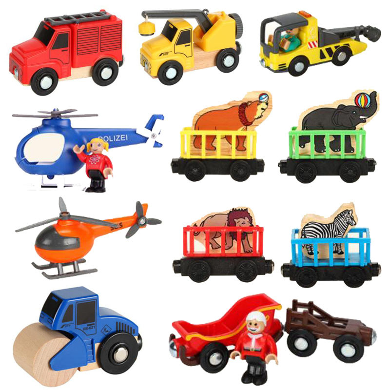 Wooden Magnetic Train Car Locomotive Toy Wood Railway Car Accessories Toys for Kids Gifts Fit Wood B
