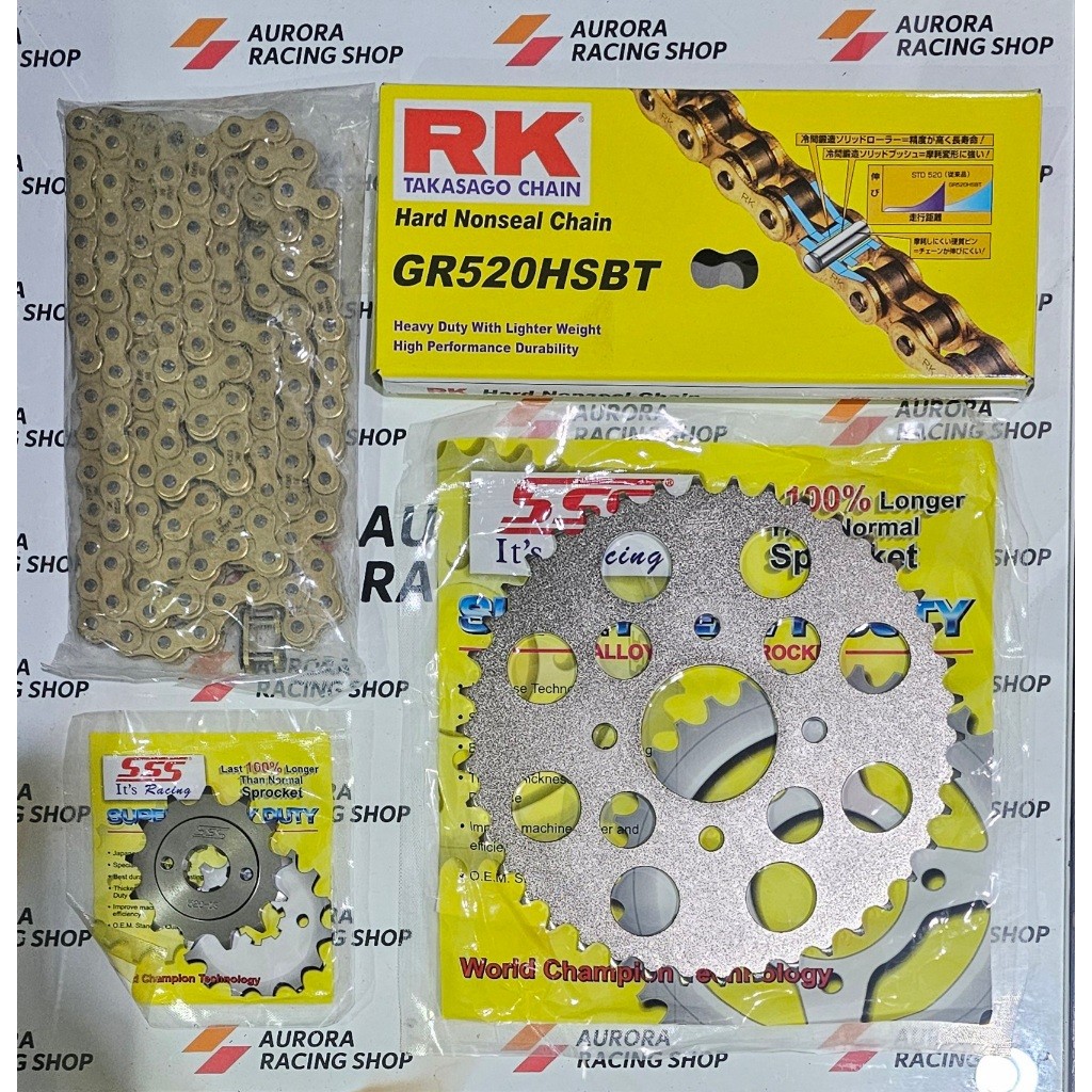 Gear Set SSS HONDA Tiger Old / Tiger Revo & Rantai RK 520 HSBT Gold Original