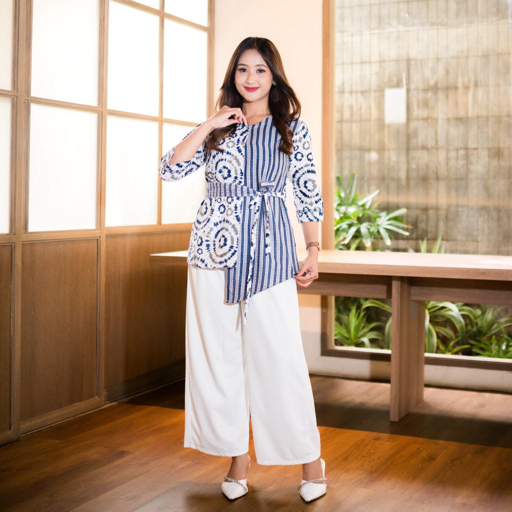 Batik Kerja Premium Motif Songket Atasan Batik Wanita Modern Lengan Panjang Kombinasi