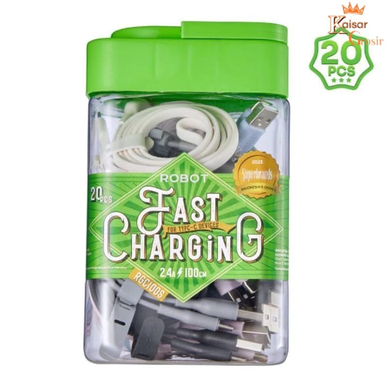 Kabel Data Tipe C ROBOT RGC100S Type C 1 Toples 1m (1 Toples isi 20pcs) beli 10 Pcs FREE Toples