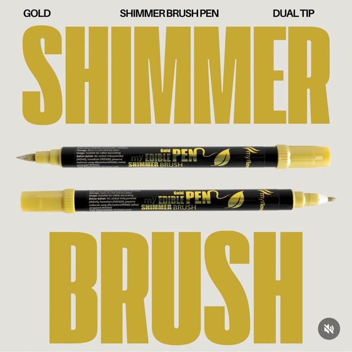 Gold Metallic Shimmer Brush Pen My Flavor Edible Pen Marker Dual Tips Halal