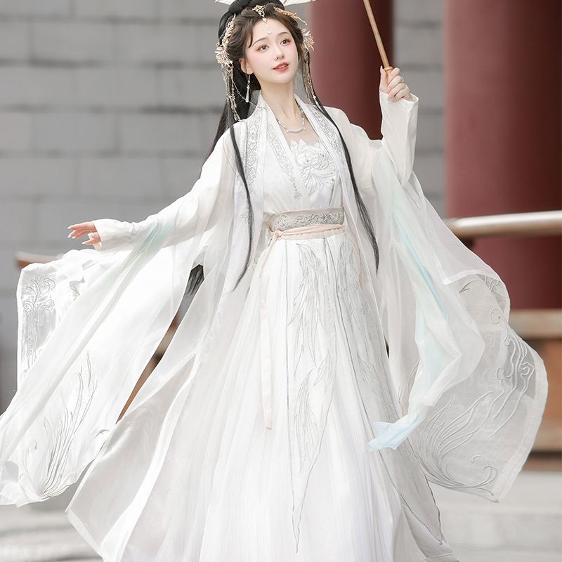 Setelan Hanfu Baju Tradisional Cina Wanita Model Dinasti Song Lengan Lebar Baju dan Rok Ru